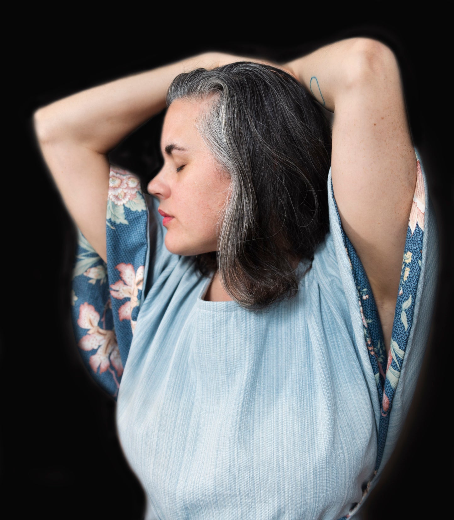 Circle wrap blouse sustainably made in Philadelphia PA from second-hand fabric.