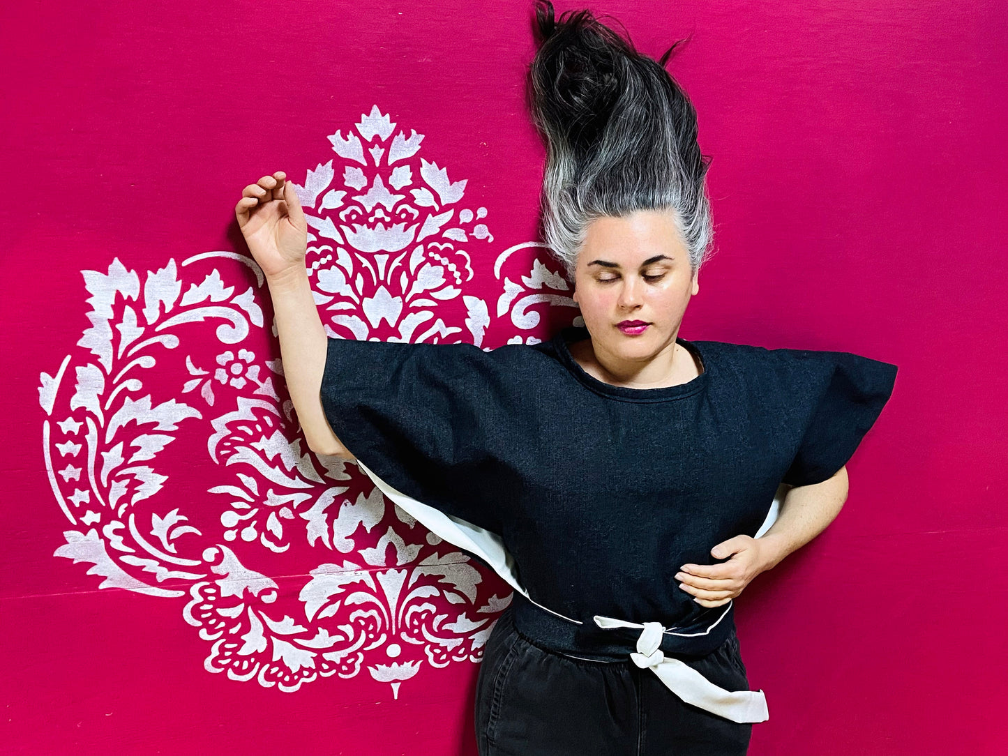 Circle Wrap Blouse sustainably made in Philadelphia, PA from second hand fabric. This vintage inspired blouse could be you next wardrobe essential.