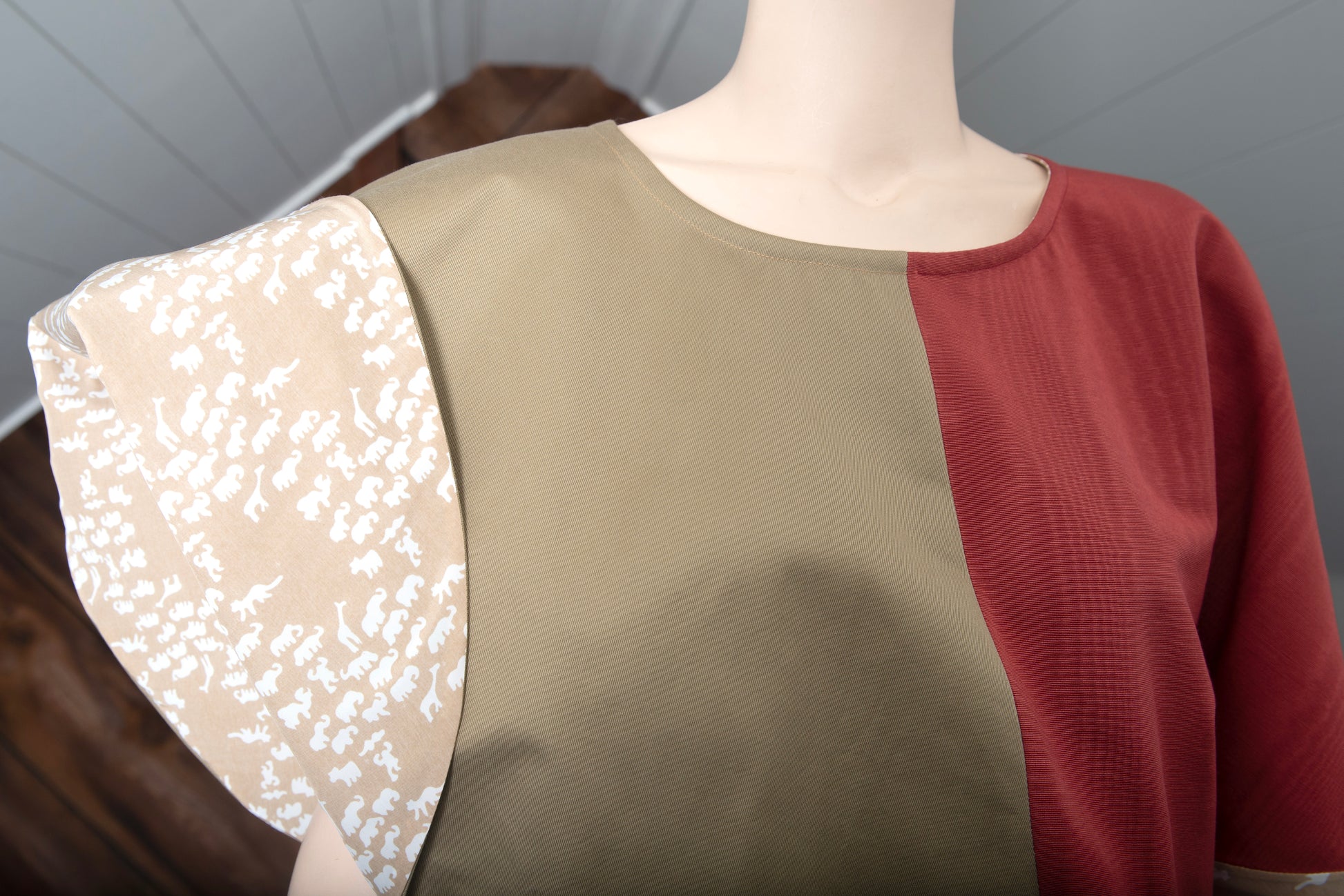 Circle wrap blouse sustainably made from second-hand fabric. Made in USA.