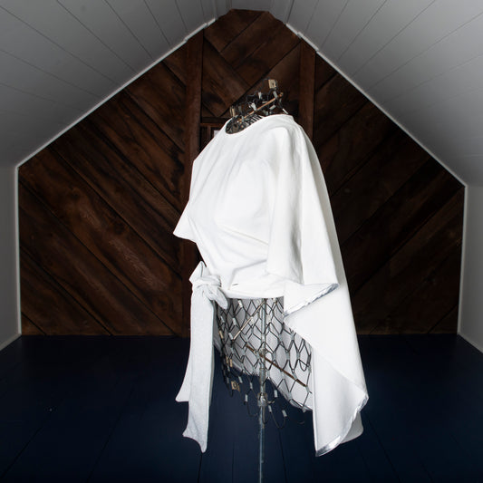 bright white, handmade, vintage inspired cape made sustainably from second hand fabric