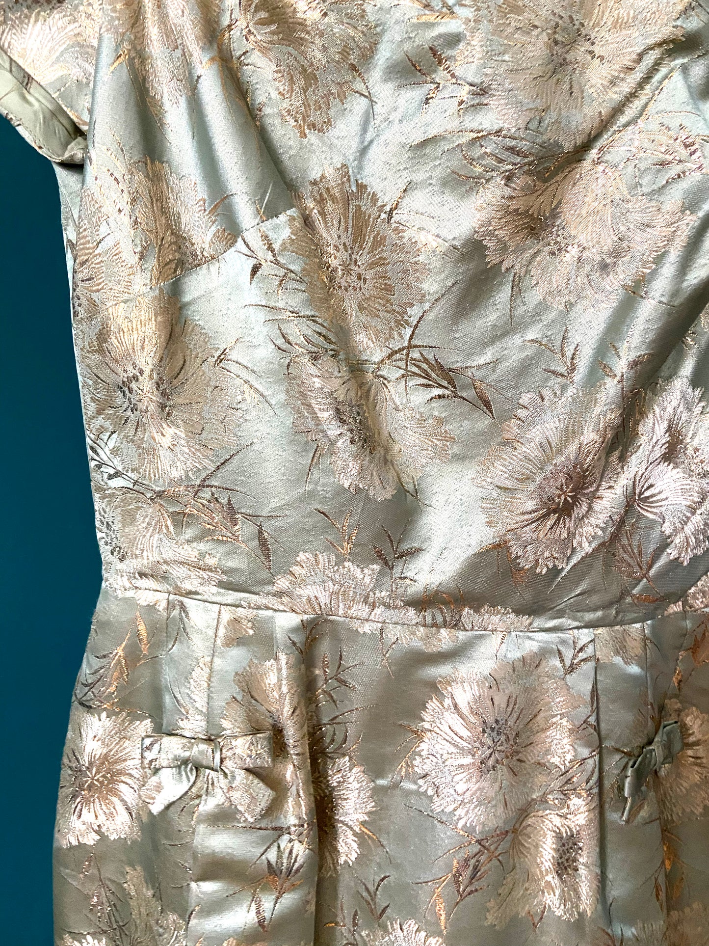 1950s Vintage Silk Taffeta Floral Dress