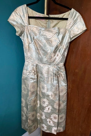 1950s Vintage Silk Taffeta Floral Dress