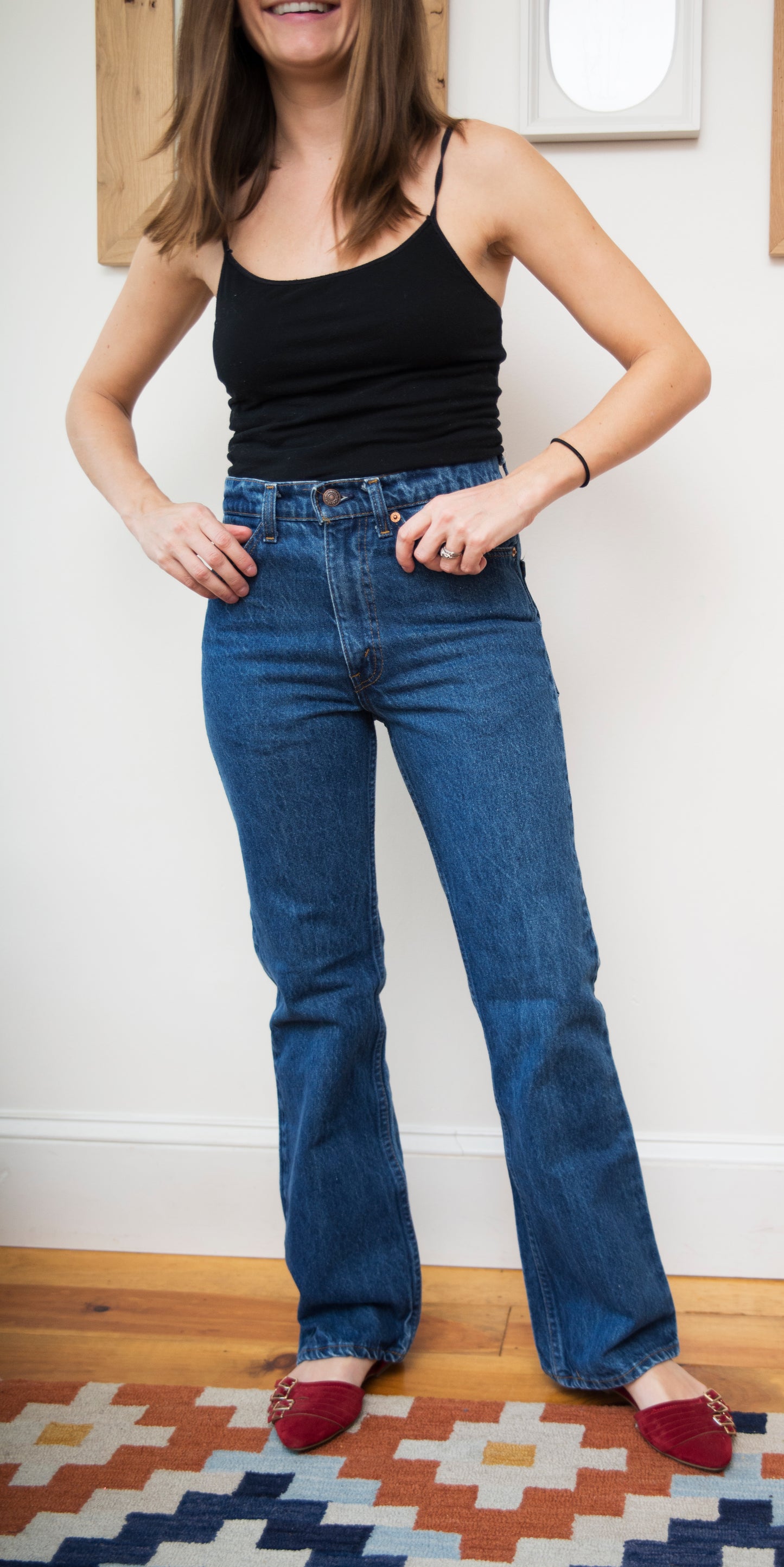 vintage denim, sustainable denim, 1970s high waist bootcut Levi's