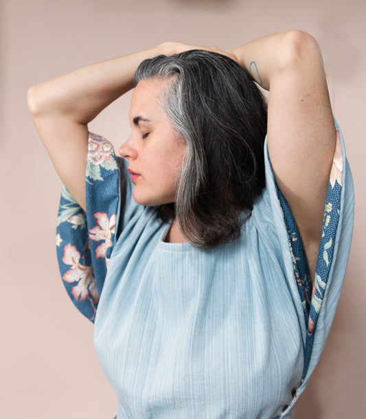 Circle Wrap Blouse in Denim