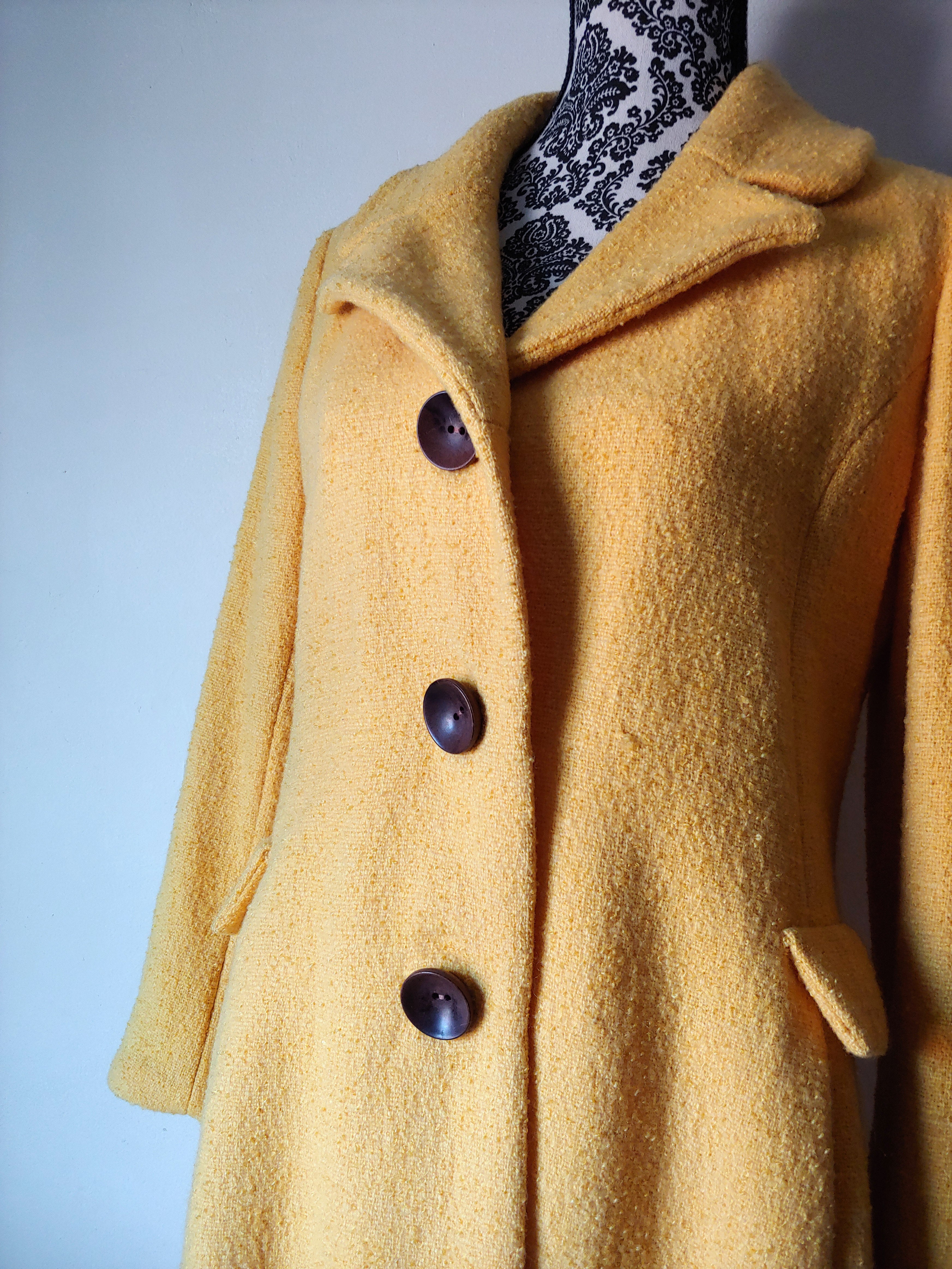 1960s Vintage Yellow Boucle Wool Princess Coat