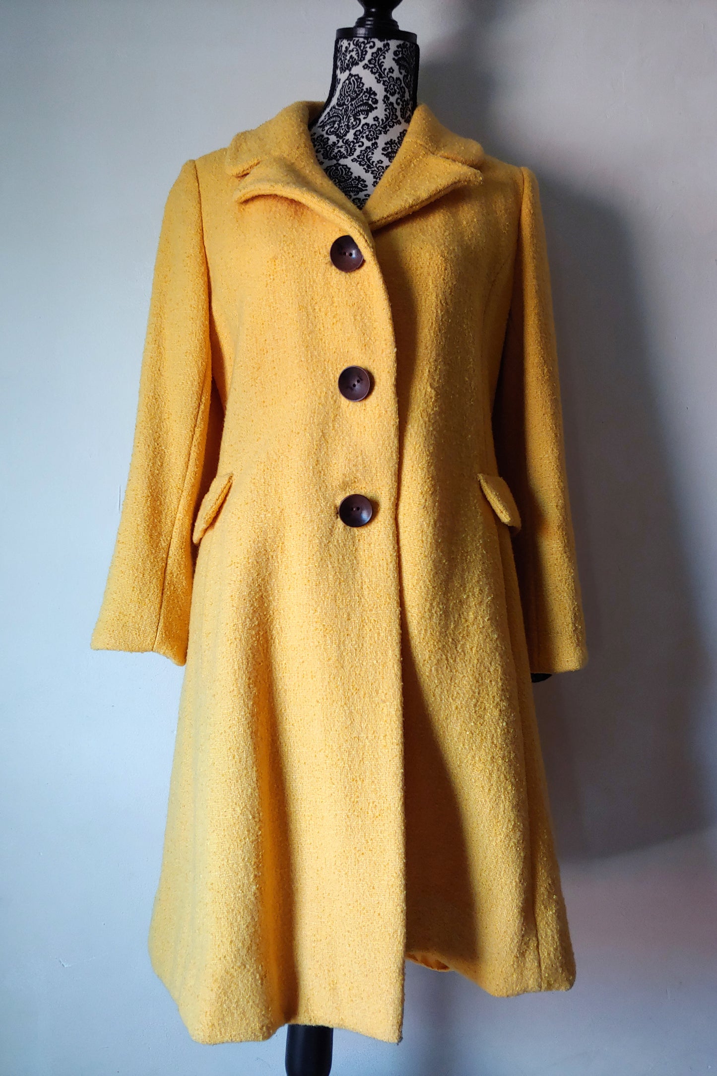 1960s Vintage Yellow Boucle Wool Princess Coat